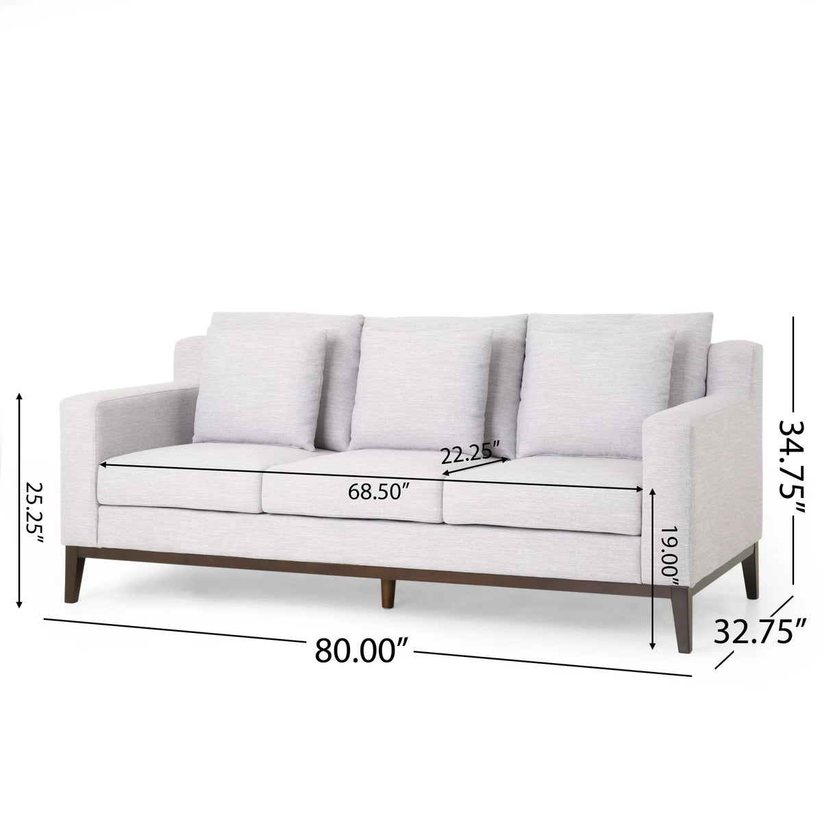 Light Gray Fabric 3 Seater Sofa with Accent Pillows I793985