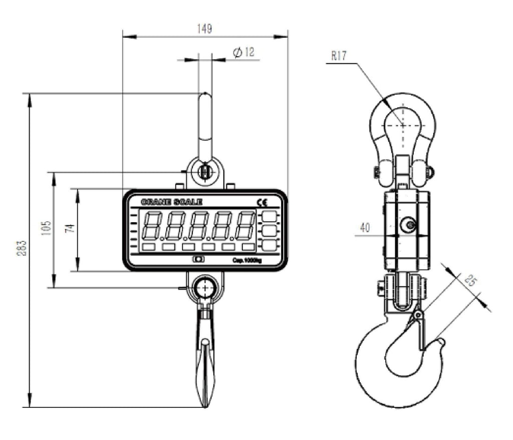 Digital Crane Scale 1000kg/2000lb Heavy Duty Hanging Scale with Remote Control LED Display U45204