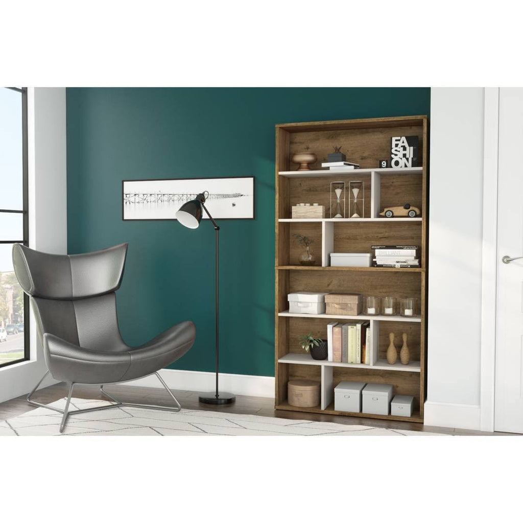 2-Piece Asymmetrical Shelving Unit Set in Rustic Brown u0026 Sandstone H491