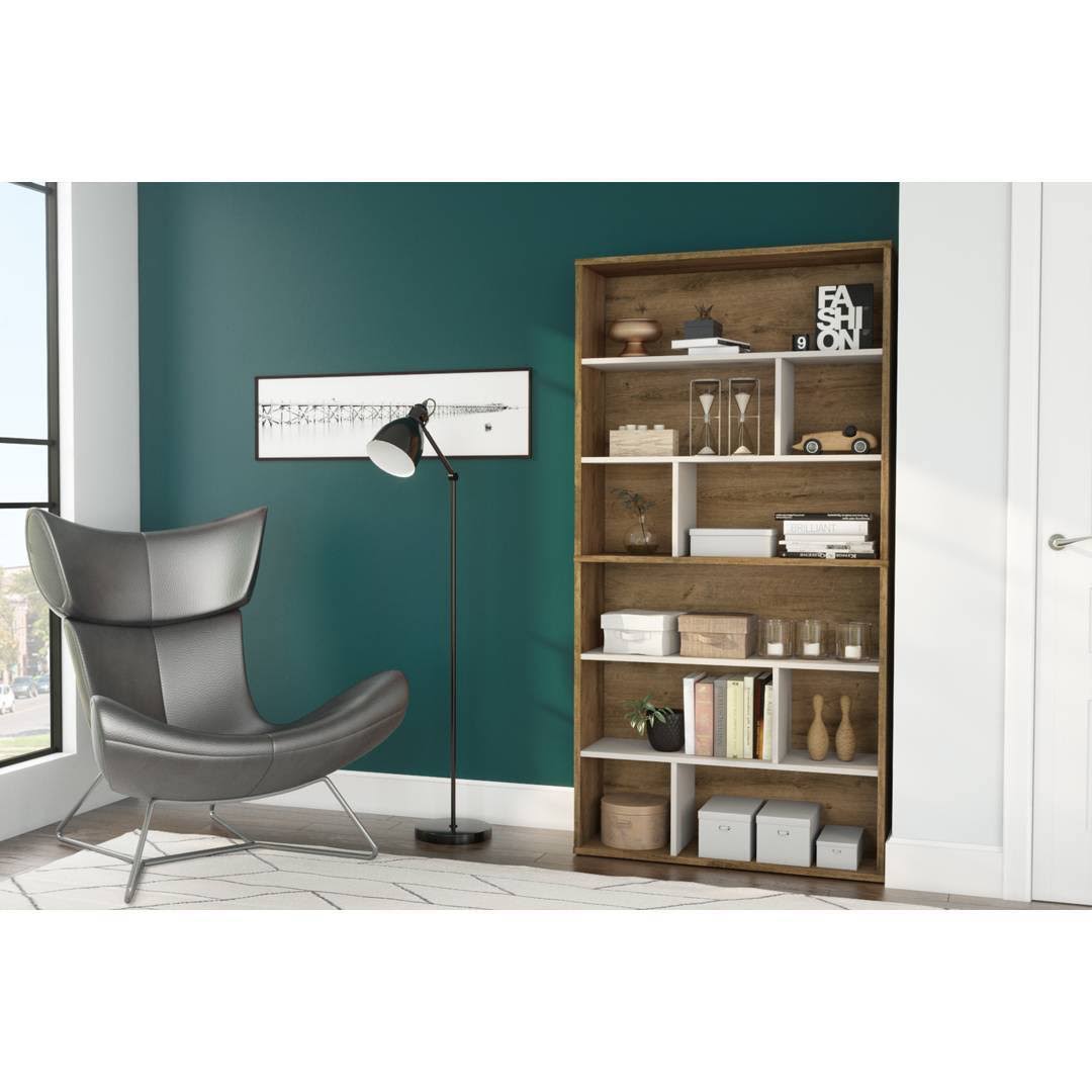 2-Piece Asymmetrical Shelving Unit Set in Rustic Brown u0026 Sandstone H491