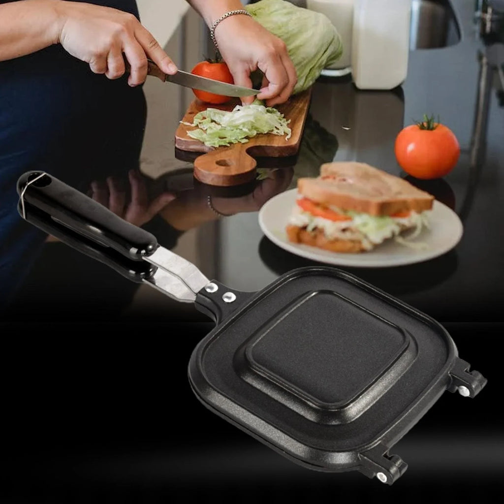 Double Sided Non Stick Bread Toast Maker Pan with Heat Resistant Handles J69759