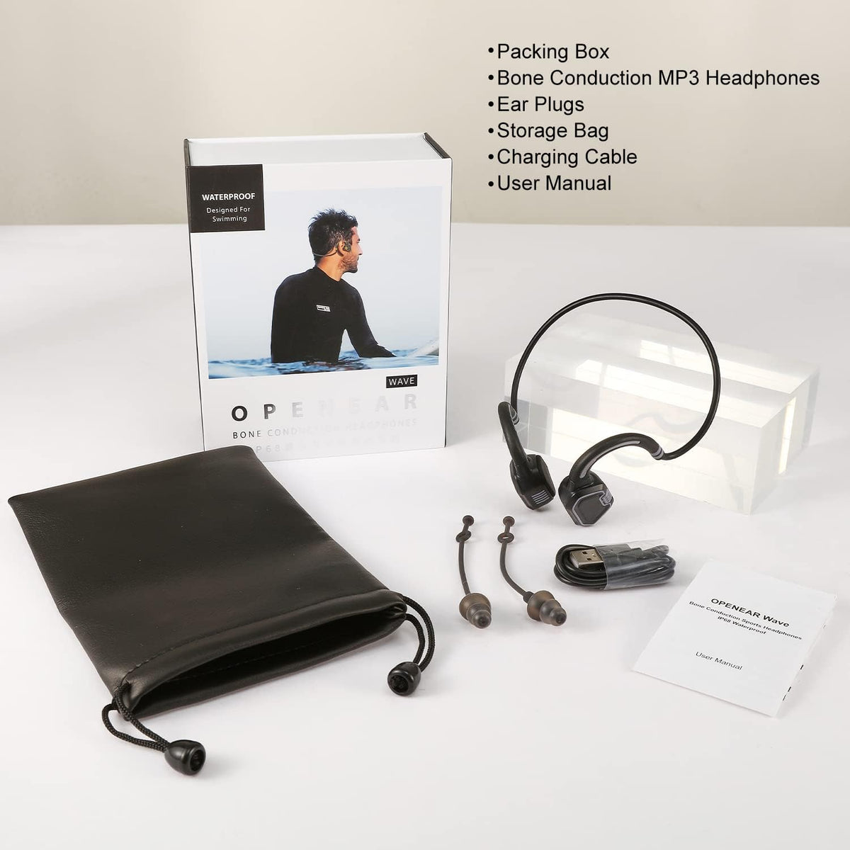 Bone Conduction Waterproof IPX8 Open Ear Headphones with 16G Memory, Pack of 2 G81428