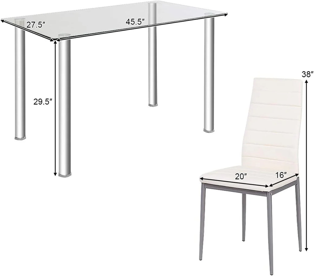 Glass Top Dining Table Set of 4 with PVC Leather Chairs U4151