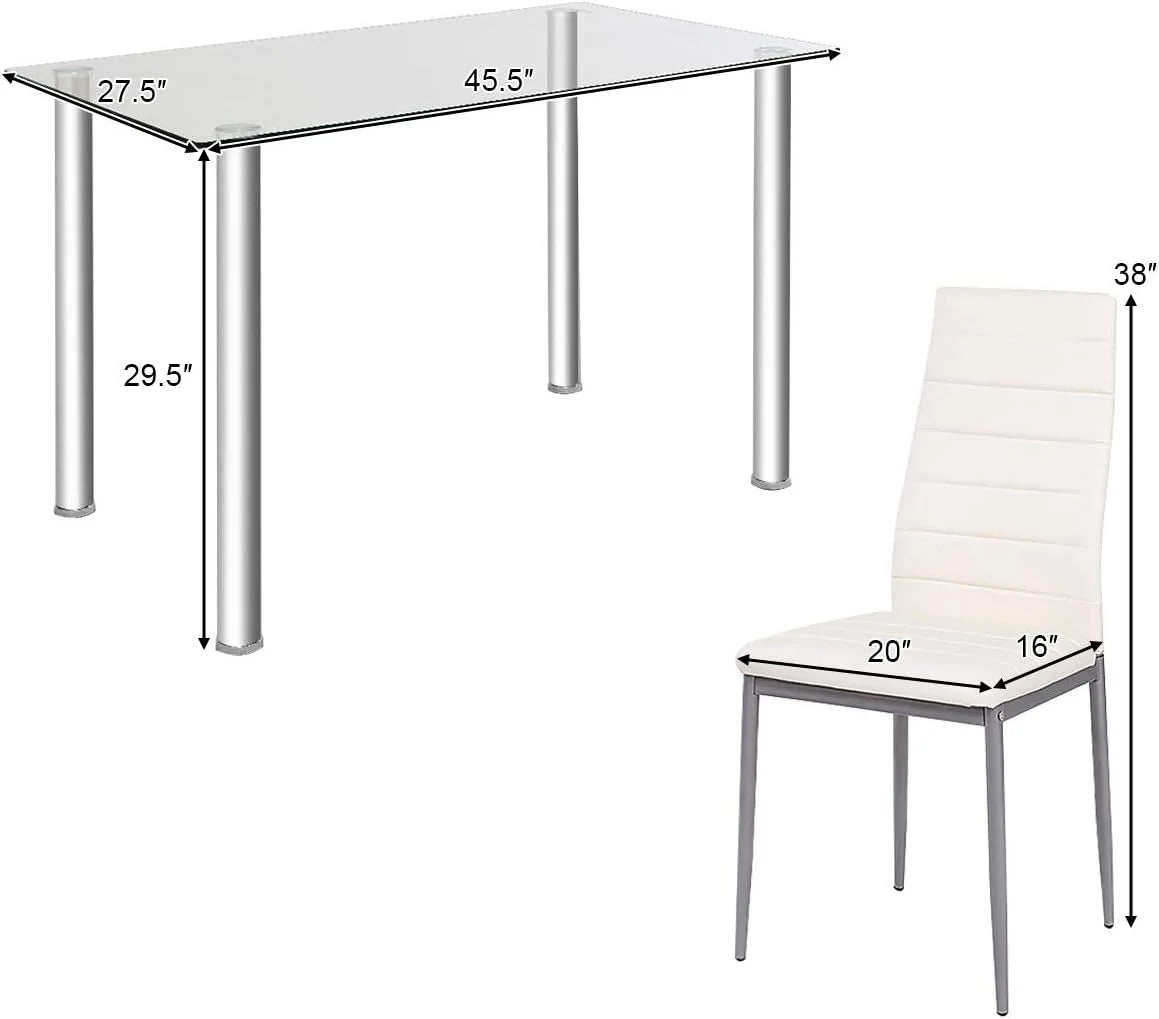 Glass Top Dining Table Set of 4 with PVC Leather Chairs U4151