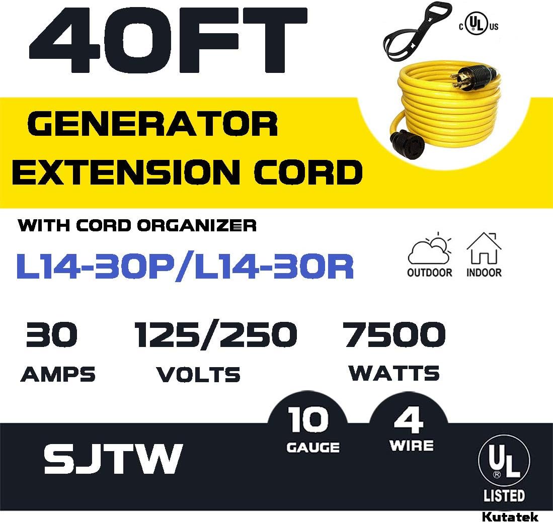 40Ft 30 Amp 125/250V 4 Prong Generator Extension Power Cord R333