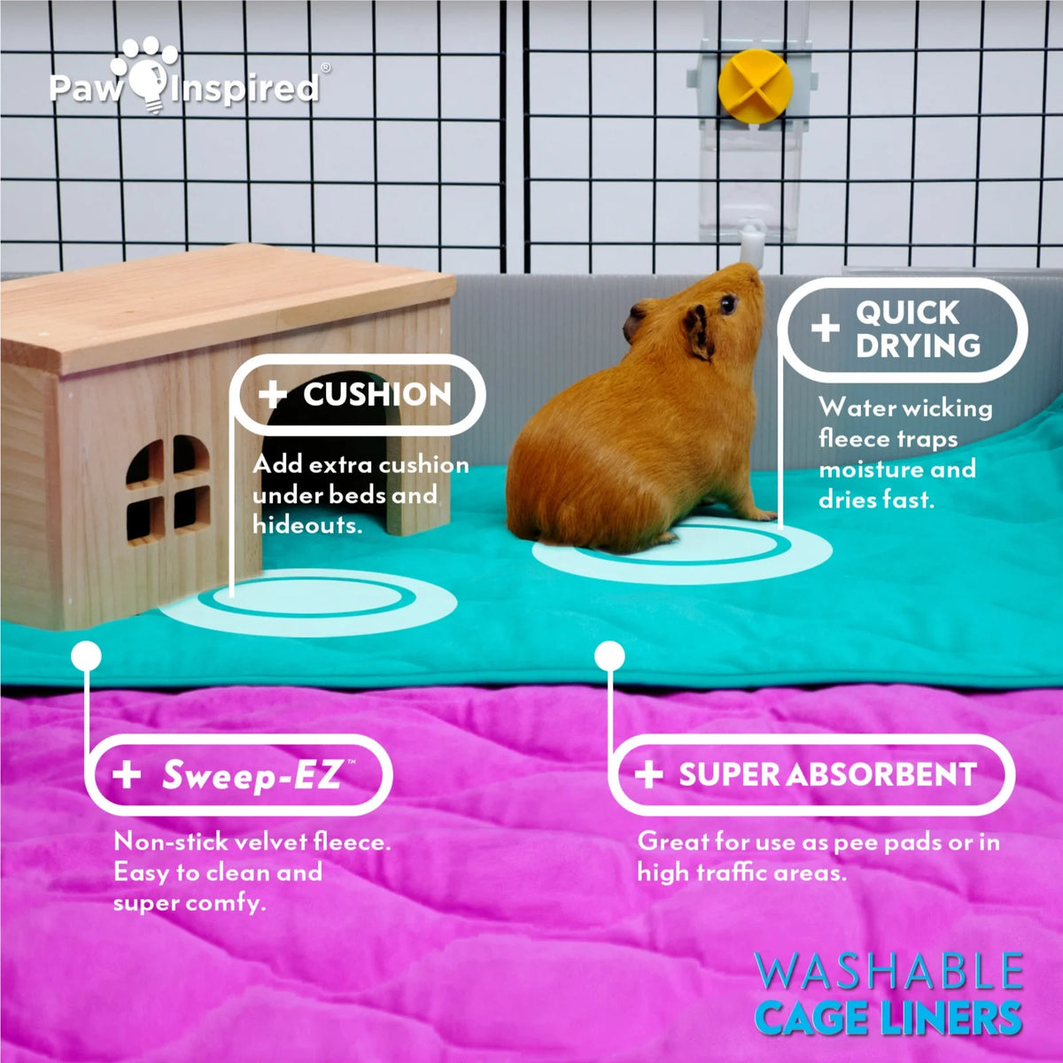 2ct Washable Fleece Guinea Pig Cage Liners with Waterproof Bottom H545314