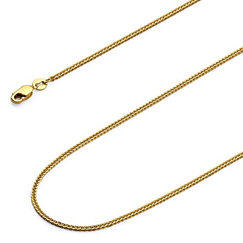 14k Yellow Gold Solid 0.8mm Diamond Cut Braided Square Wheat Chain Necklace with Lobster Claw Clasp U25440