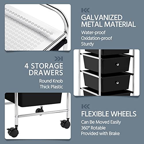 Black 4 Drawer Rolling Plastic Storage Cart U73405