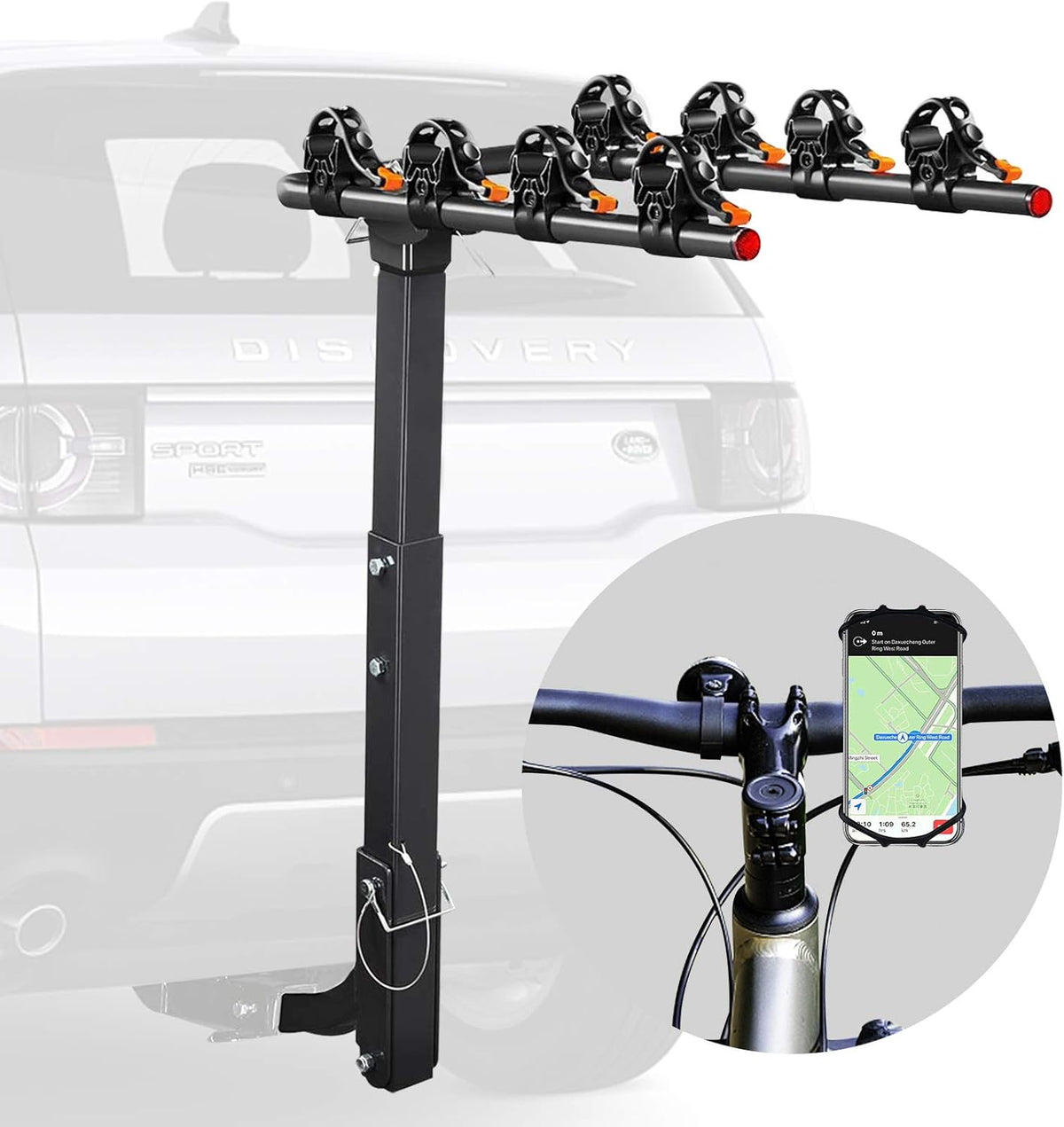 Bicycle Car Rack Bike Hitch Rack Double Foldable Bike Carrier Rack with 2'' Hitch Receiver, Bike Phone Mount, 3 Bike, Pack of 2 L7544