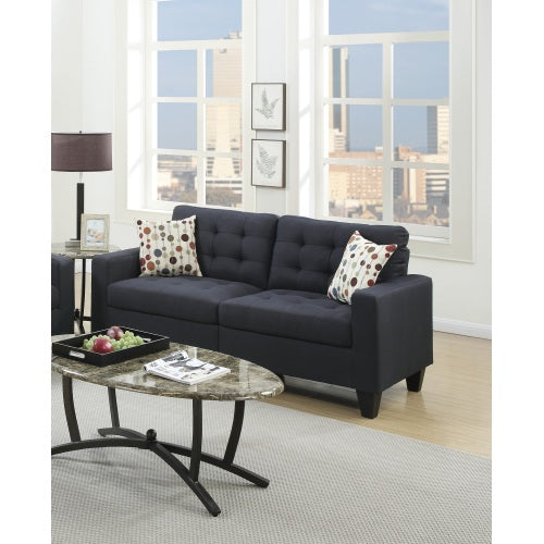2pc Black Polyfiber Tufted Sofa Loveseat Set G458782