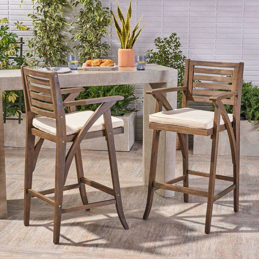 Acacia Wood Outdoor Barstool with Cushion Q5958
