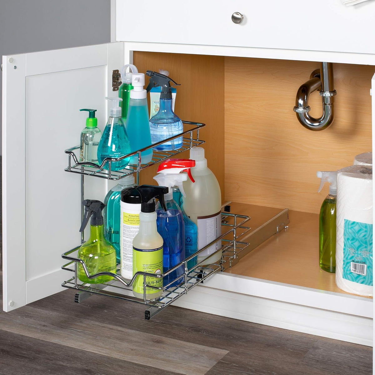 Under Sink Pull-Out Sliding Shelf Organizer, Chrome S723394