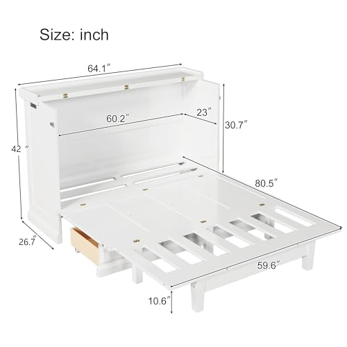 Queen Size Murphy Bed Cabinet with Charging Station and Storage Drawer B686645
