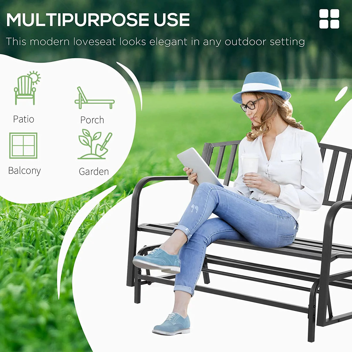 Black Patio Glider Bench R79948