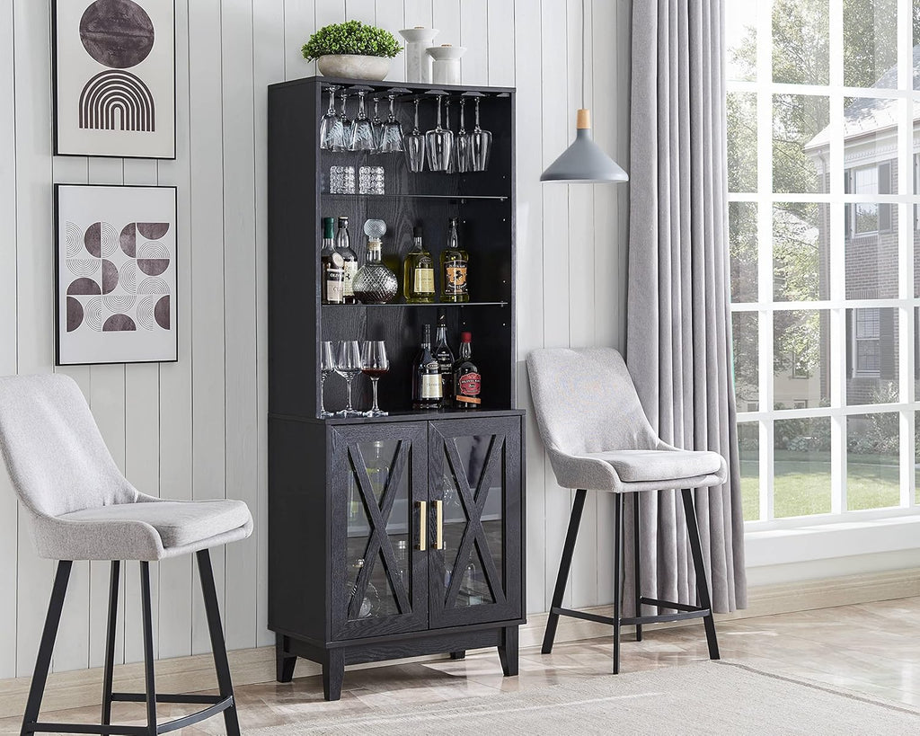 Grey Wash China Cabinet with Glass Shelves and Wire Mesh Doors H440