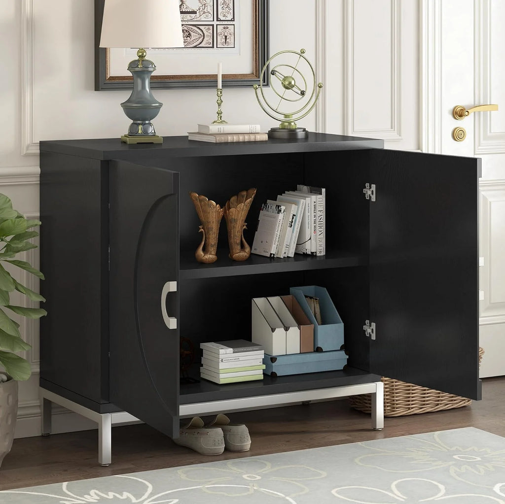 Black Storage Cabinet with Solid Wood Veneer N73383