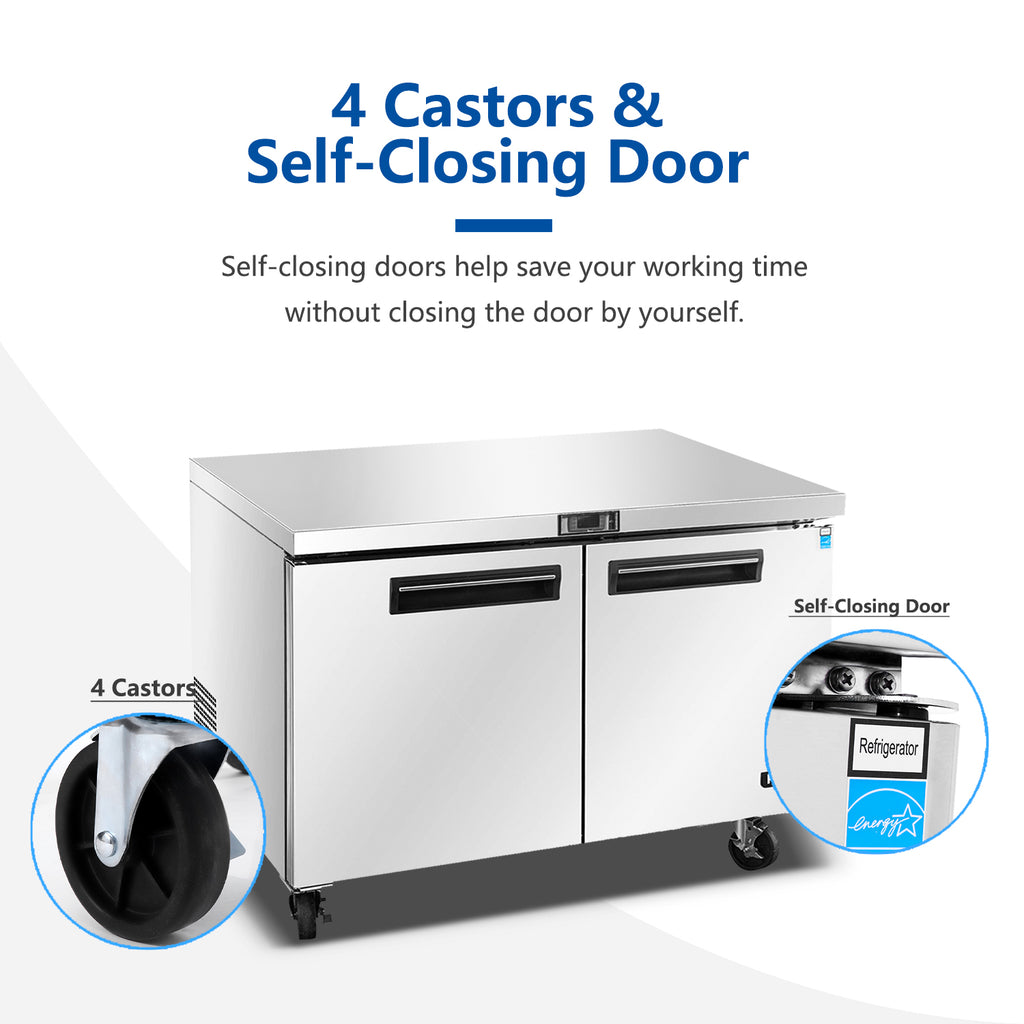 Commercial 2 Door Undercounter Refrigerators, 17 Cu. Ft Side by Side Stainless Steel Worktop Fridge S465