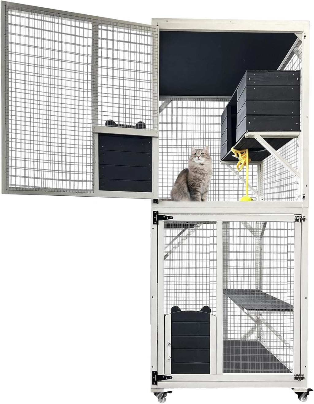 3-Tier Waterproof Cat Cage on Wheels with Windows & Doors R4035