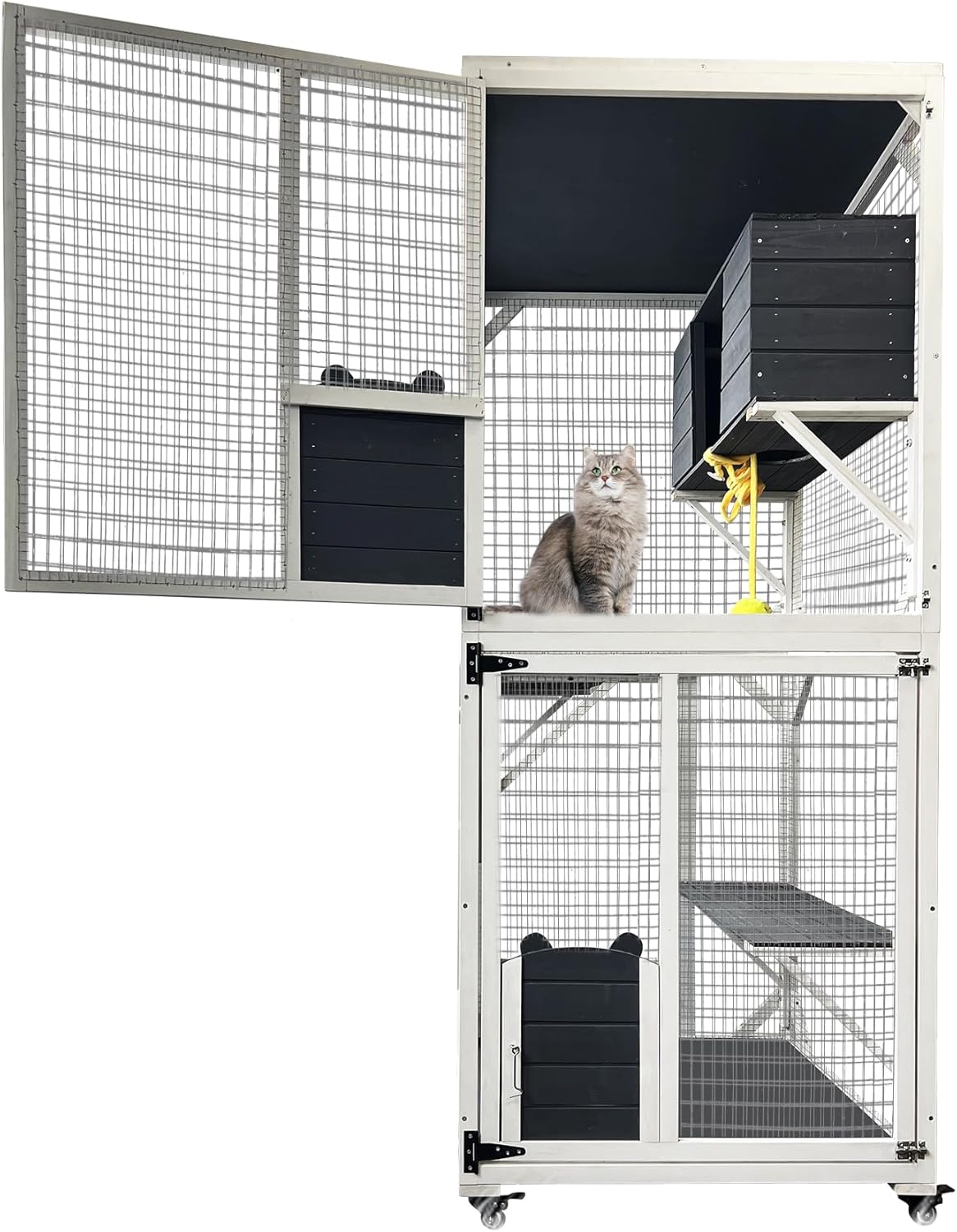3-Tier Waterproof Cat Cage on Wheels with Windows & Doors R4035