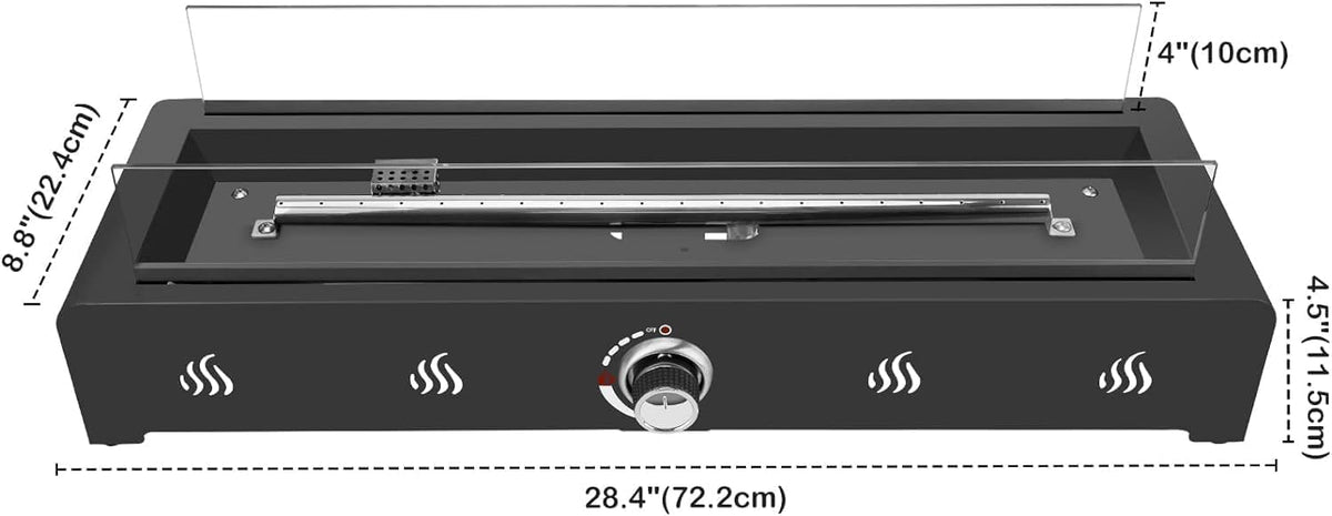 28 Inch Tabletop Gas Fire Pit with Glass Wind Guard and Lava Rock D2745
