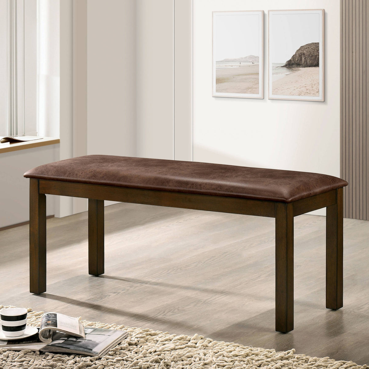 Transitional Brown Padded Bench C8355
