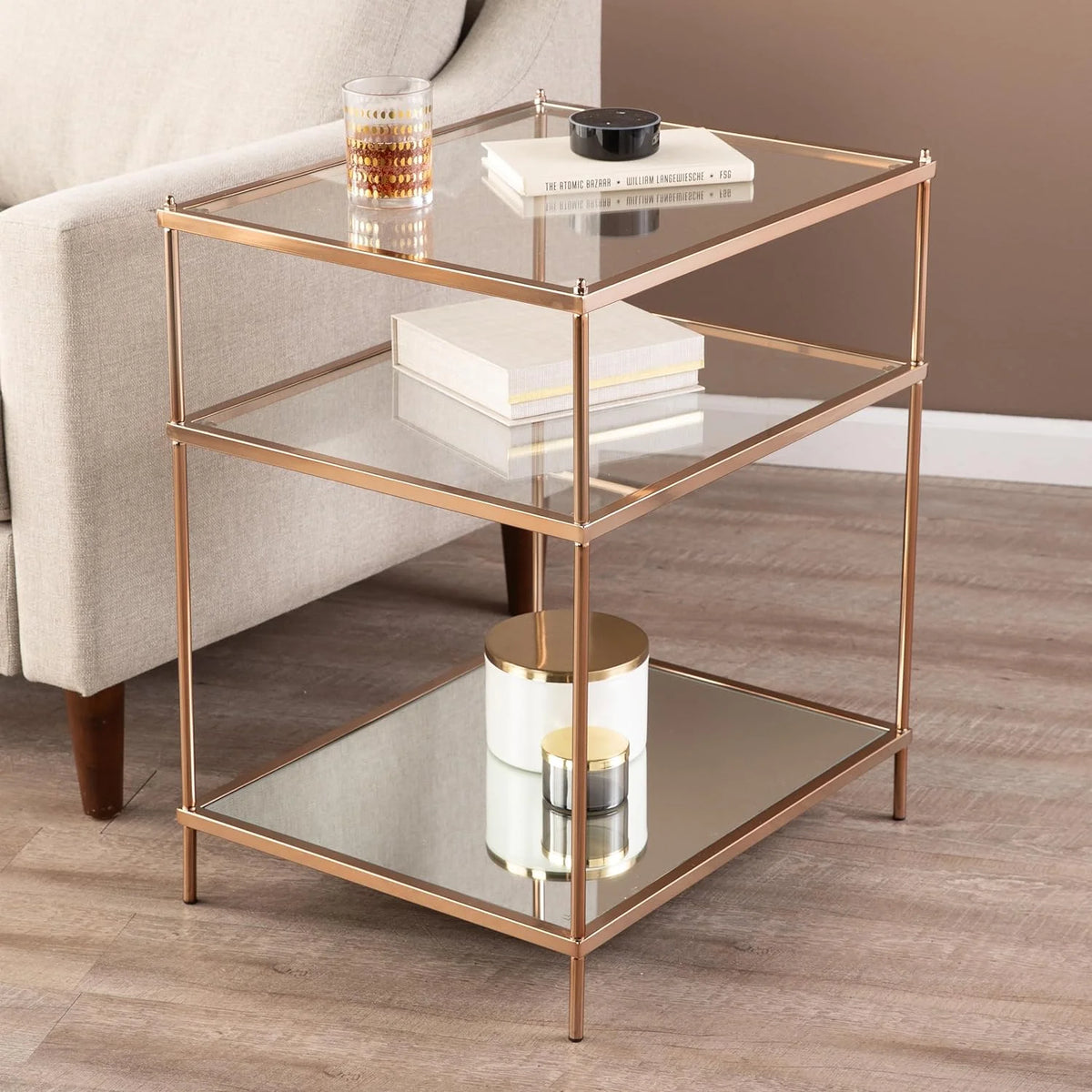 Mirrored 3-Tier Side Table X9553