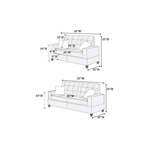 2pc Black Polyfiber Tufted Sofa Loveseat Set G458782