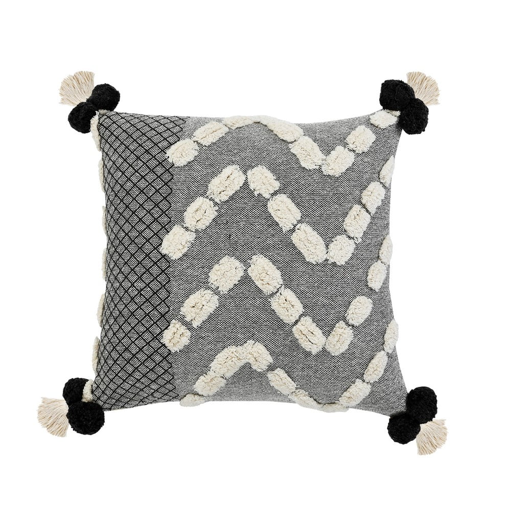 20" x 20" Hand-stitched Gray White Geometric Organic Cotton Pillow Cover H986055