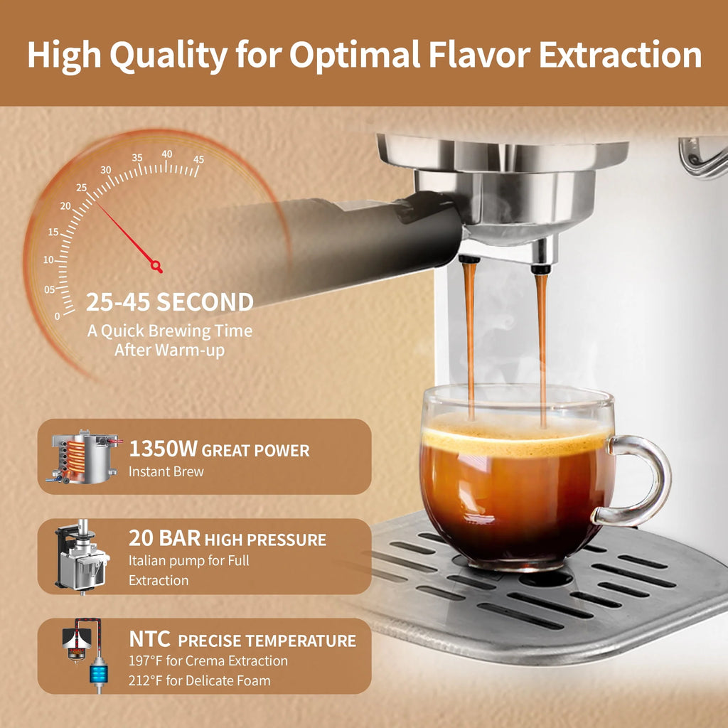 20 Bar Espresso Machine with Milk Frother Wand, 40.58 oz, White Z751611