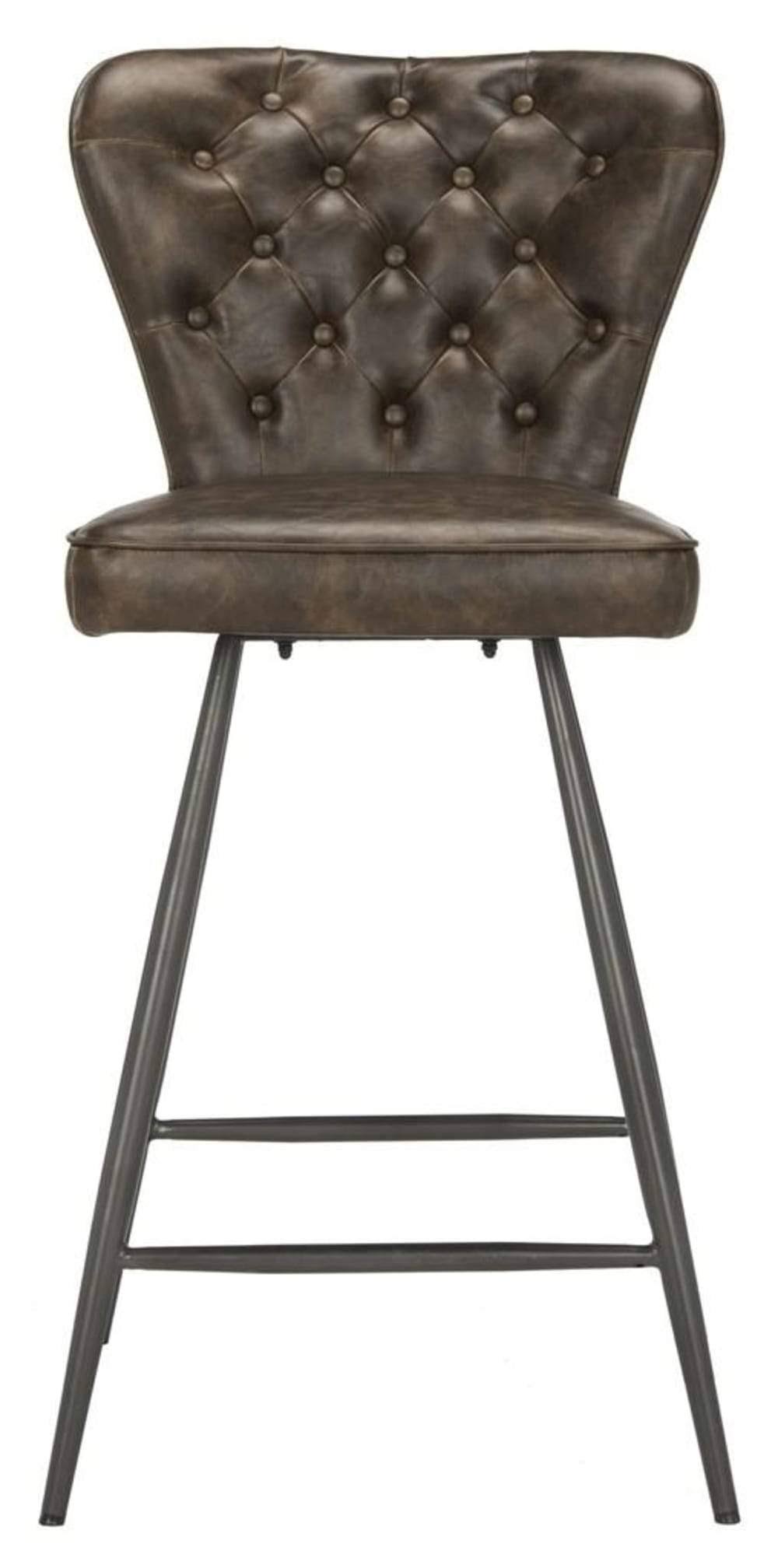 Camel Leather Tufted Swivel Counter Stool Set of 2 W122092