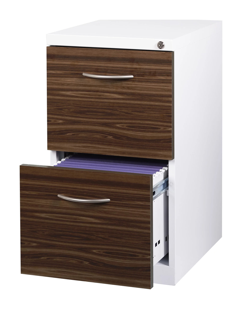 20" 2 Drawer Mobile Pedestal File Cabinet with Seat Cushion, White/Walnut J8628