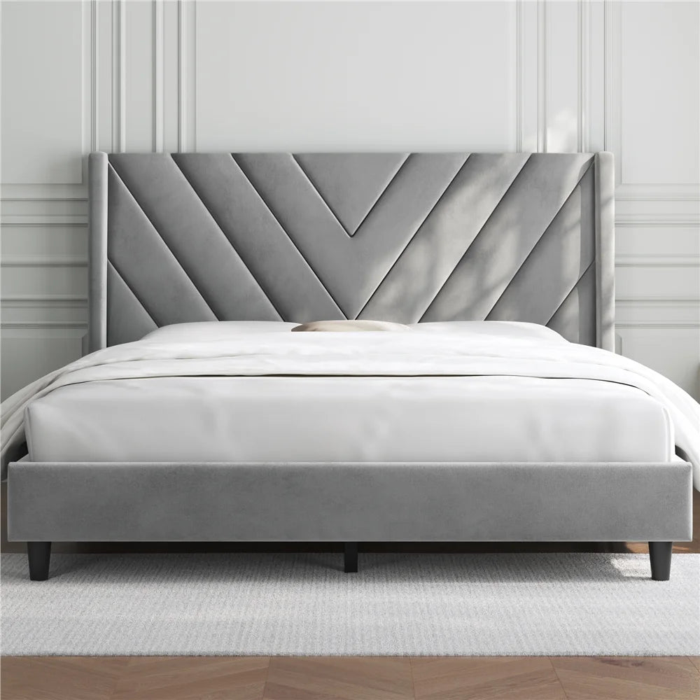 Queen Upholstered Platform Bed with Slat Support I197