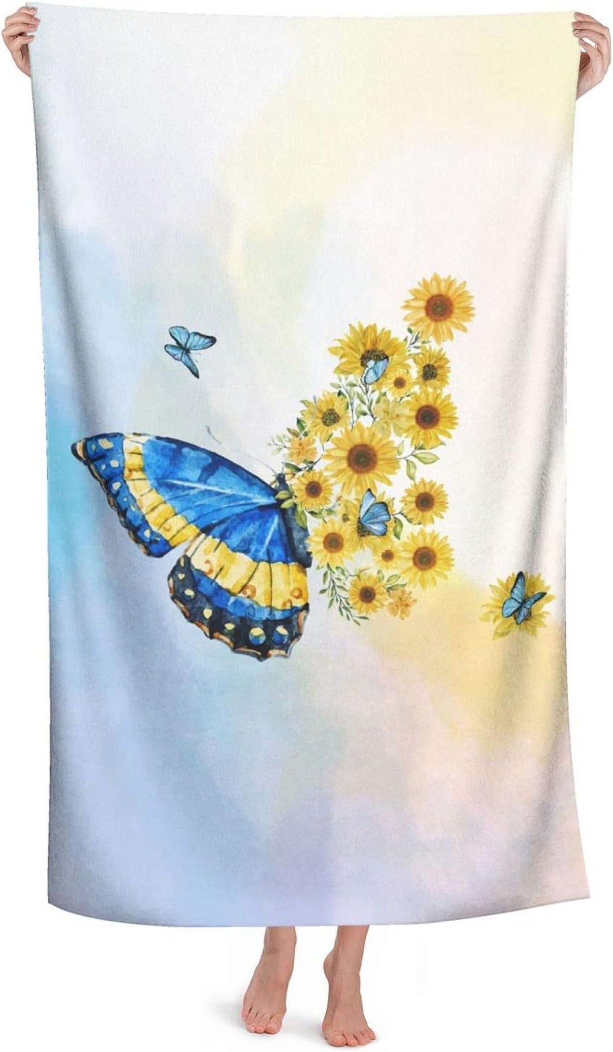 Vintage Watercolor Butterfly Sunflower Towel, 52X32 Absorbent Beach Towel L56205