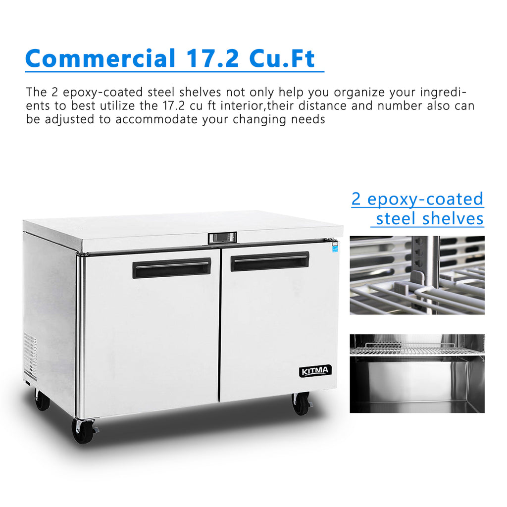 Commercial 2 Door Undercounter Refrigerators, 17 Cu. Ft Side by Side Stainless Steel Worktop Fridge S465