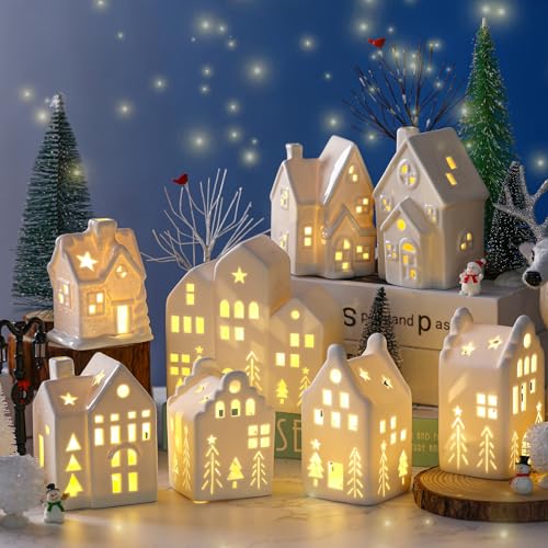 26 Pcs Ceramic Christmas Village Set with LED Houses Z48344