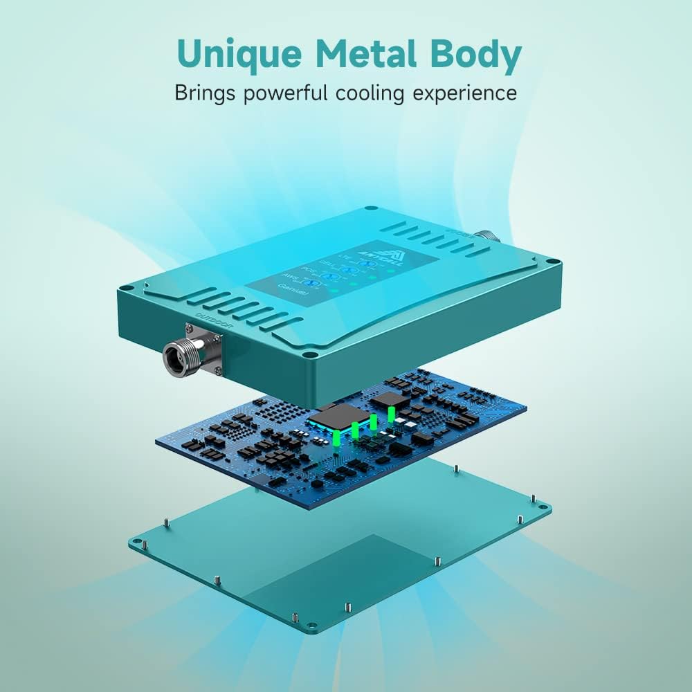 Cell Phone Signal Booster Metal Body Band 2 4 5 12 13 17 Boosts Voice Data 4G LTE 5G up to 4,500 sq ft B542