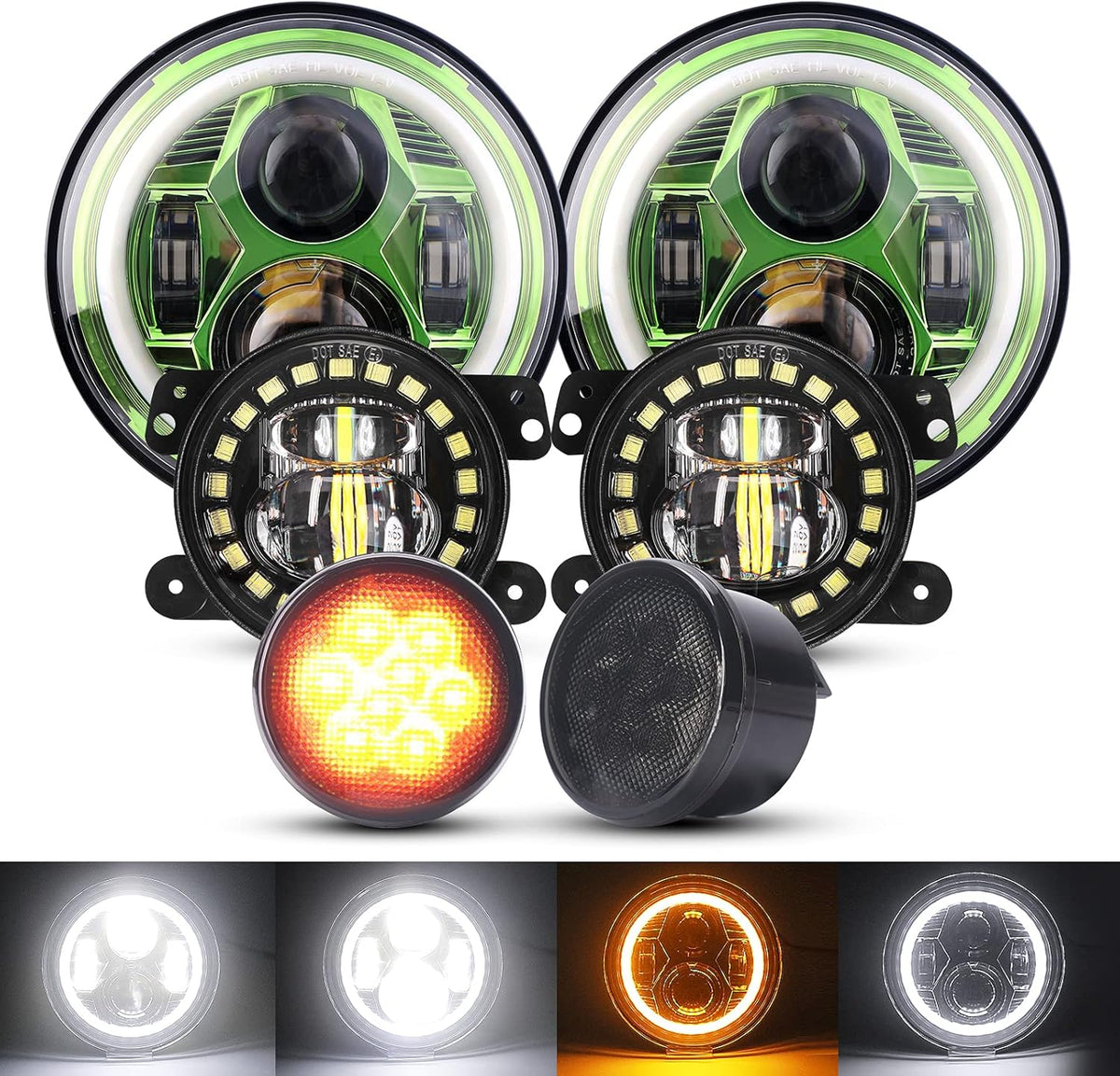 7'' LED Headlights, 4'' LED Fog Lights, Yellow LED Turn Signal Light Y6500
