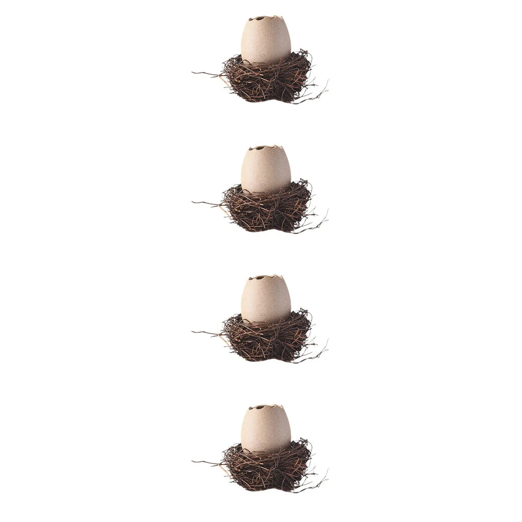 4 Sets Small Ceramic Vase Succulent Planter with Bird Nest N33111
