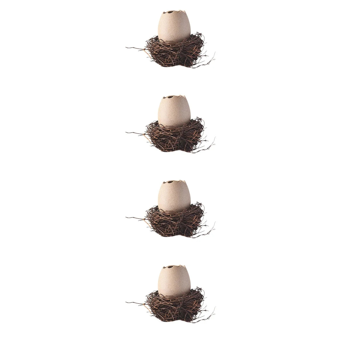 4 Sets Small Ceramic Vase Succulent Planter with Bird Nest N33111