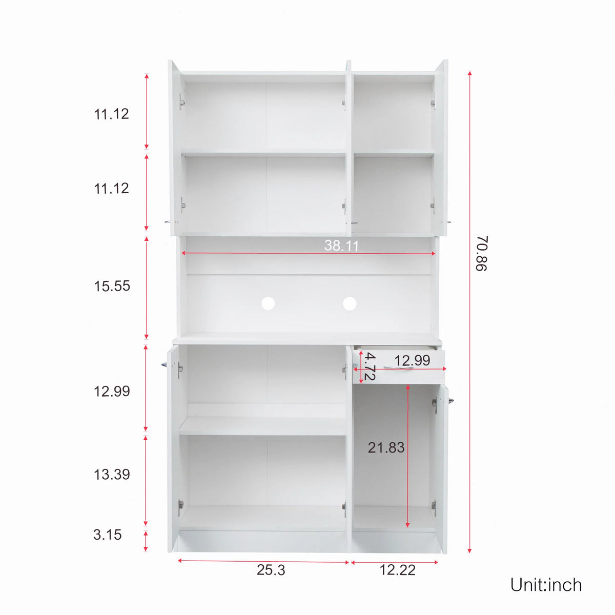 White Kitchen Pantry Cabinet with 6 Doors and 1 Drawer N1778