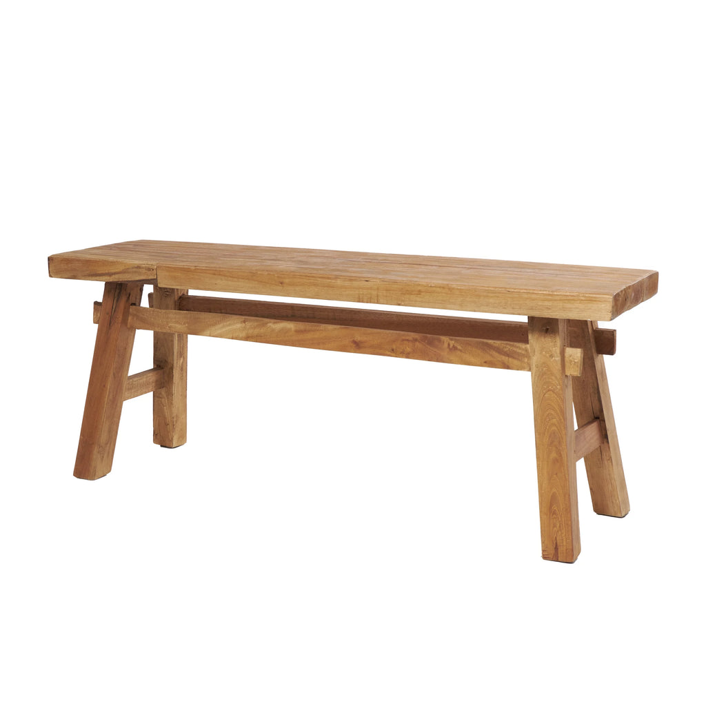 Wood Handmade Distressed Bench with High Trestle Legs M90801