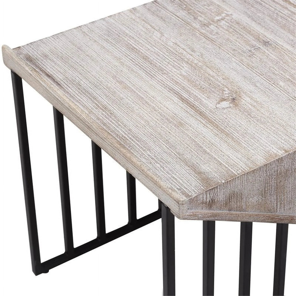 Large Wood Top & Metal Base End Table Set of 2 T6160