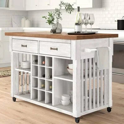 Antique White Kitchen Cart with Wood Base Y3875