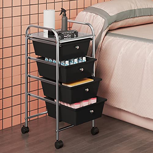Black 4 Drawer Rolling Plastic Storage Cart U73405