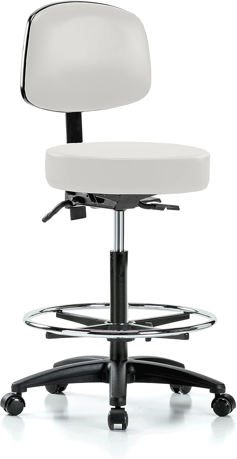 Black Vinyl Rolling Adjustable Doctor's Stool with Back C406384