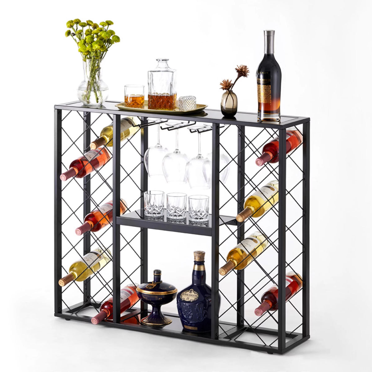 Black 34 Bottle Wine Rack Console K178175