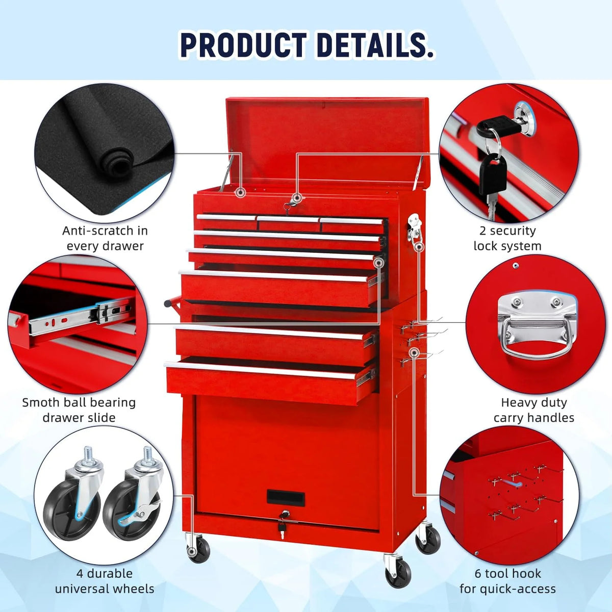 Black 8 Drawer Rolling Metal Tool Chest L15523