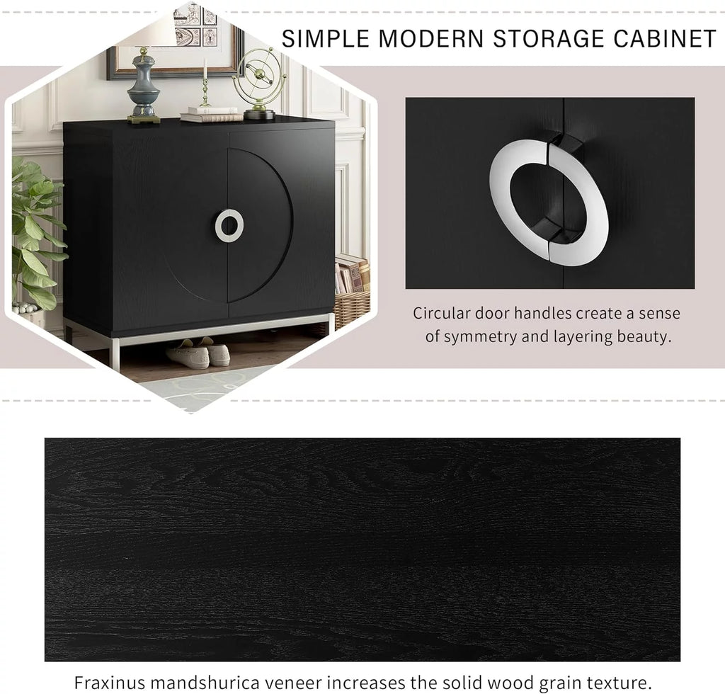Black Storage Cabinet with Solid Wood Veneer N73383