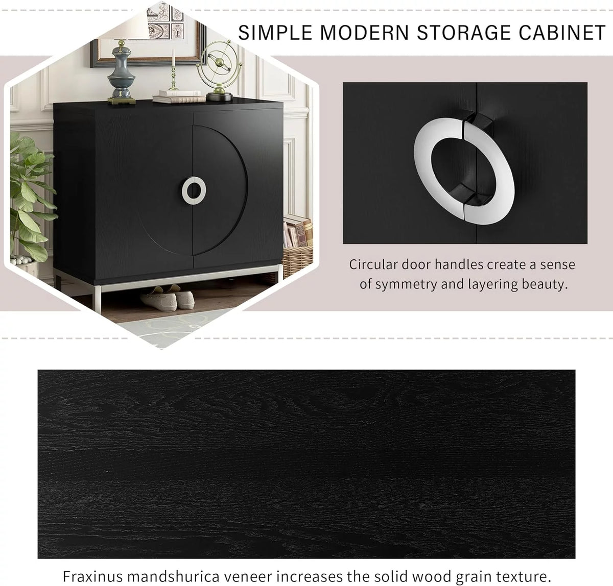 Black Storage Cabinet with Solid Wood Veneer N73383