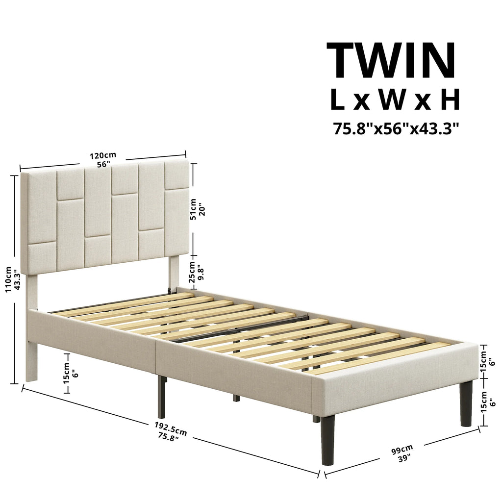 Twin Bed Frame with Upholstered Headboard Z995124